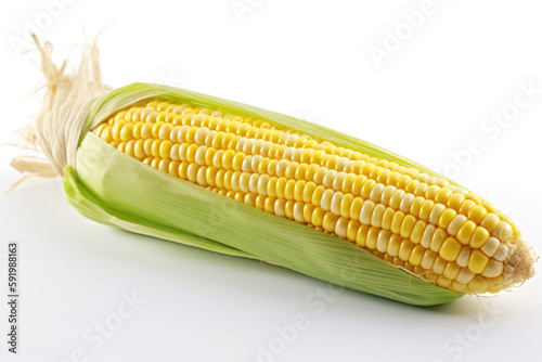Sweetcorn, corn, corn on the cob on a white background, isolated, generative ai, Fresh tasty vegetables, Fresh ingredients, cooking ingredients