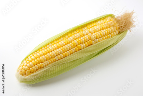 Sweetcorn, corn, corn on the cob on a white background, isolated, generative ai, Fresh tasty vegetables, Fresh ingredients, cooking ingredients