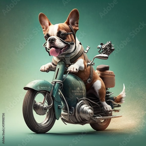 Dog on a motorcycle. Generative AI. © DALU11