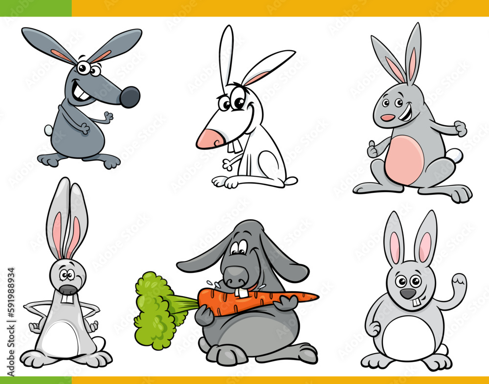 funny cartoon rabbits animal characters set