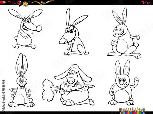 cartoon rabbits animal characters set coloring page