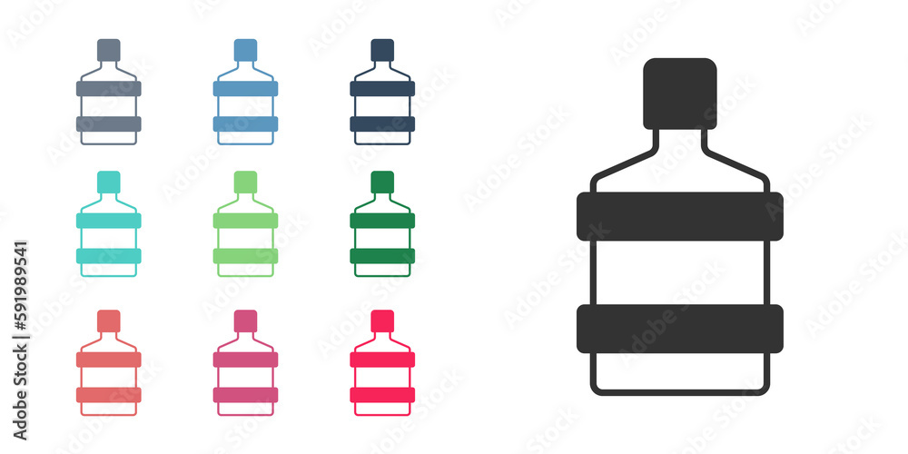Black Big bottle with clean water icon isolated on white background. Plastic container for the cooler. Set icons colorful. Vector Black Big bottle with clean water icon isolated on white background. Plastic container for the cooler. Set icons colorful. Vector