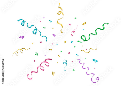 Shiny streamer and confetti ribbons for congratulations and holiday decoration