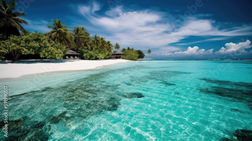 Tropical beach in the Maldives created with Generative AI technology