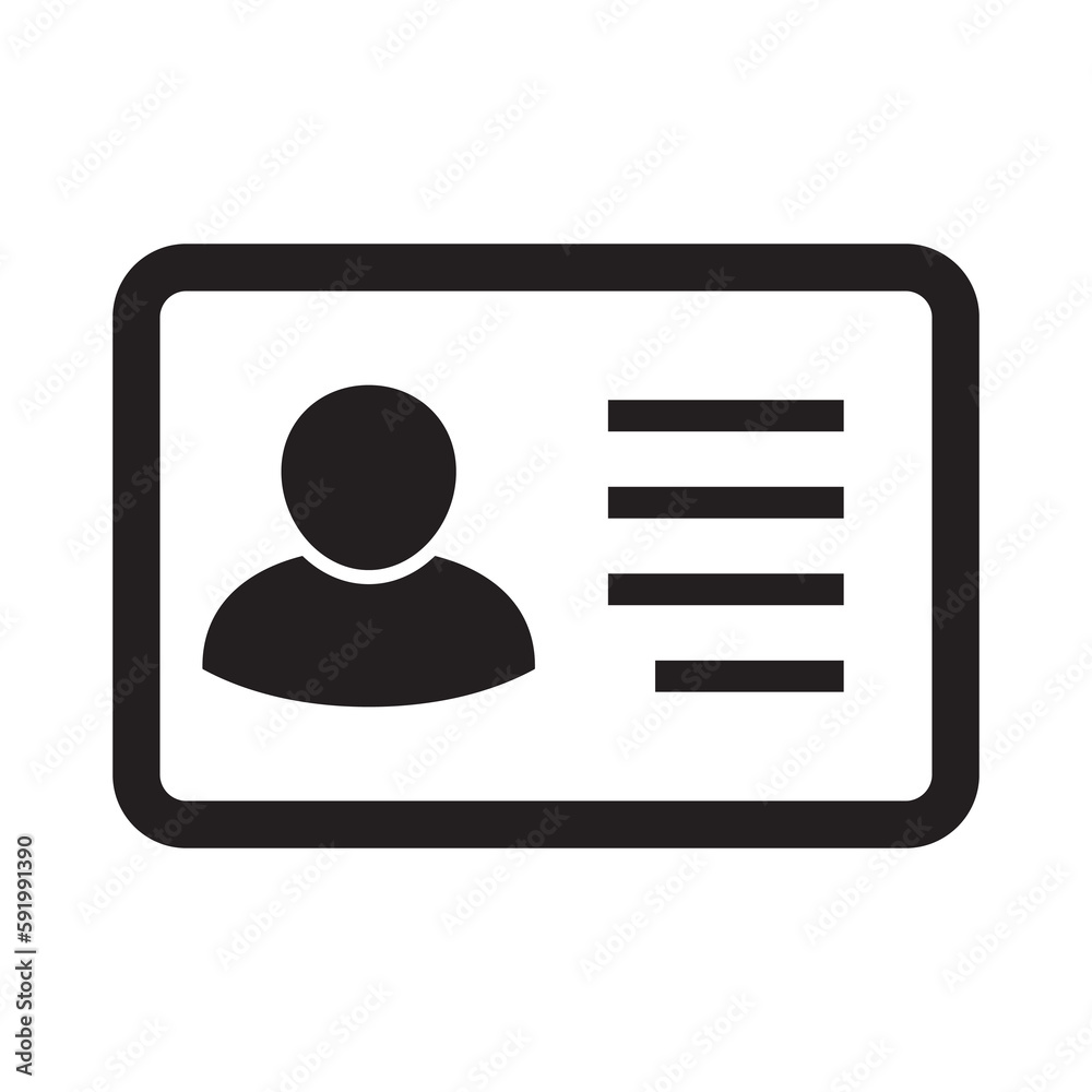 Id card icon. Id card badge icon. Identification card, driver's license icon. Vector illustration.