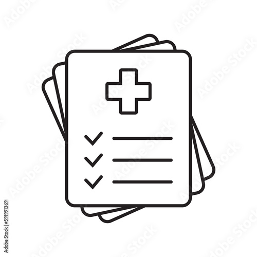 Medical record icon, medical report icon, medical history thin line icon.