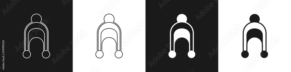 Fototapeta premium Set Winter hat icon isolated on black and white background. Vector