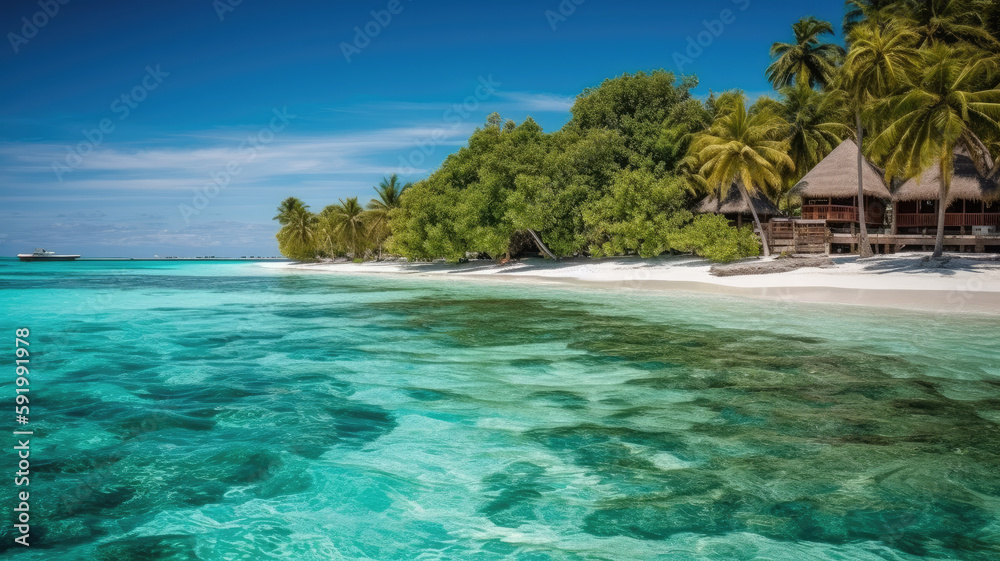 Fototapeta premium Tropical beach in the Maldives created with Generative AI technology