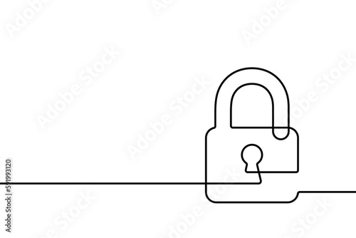 Keyhole icon. Black silhouette lock continuous line isolated on white background. Hand drawn padlock. Secrecy drawing art graphic. Simple closed lock. Hands draw secret concept. Vector illustration