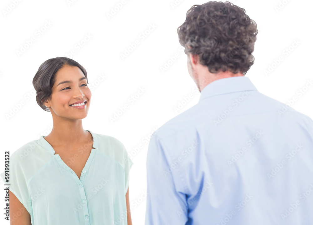 Smiling woman having discussion with male colleague Smiling woman having discussion with male colleague