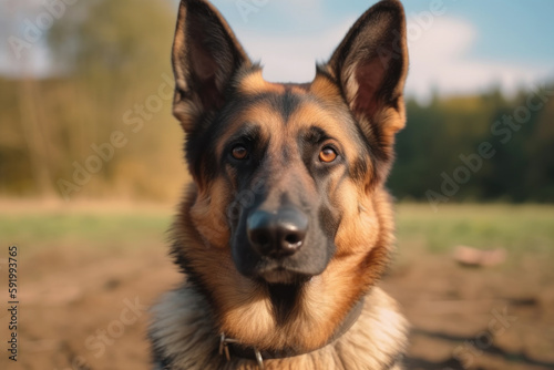 dog of the breed german shepherd looking at the camera.
