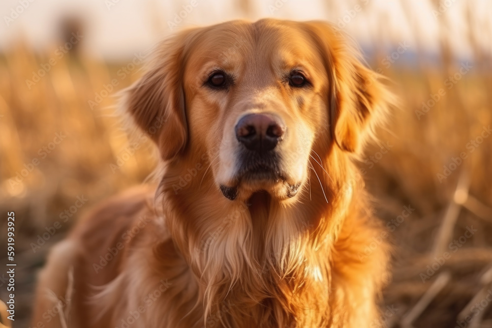 dog of the breed golden retriever looking at the camera.