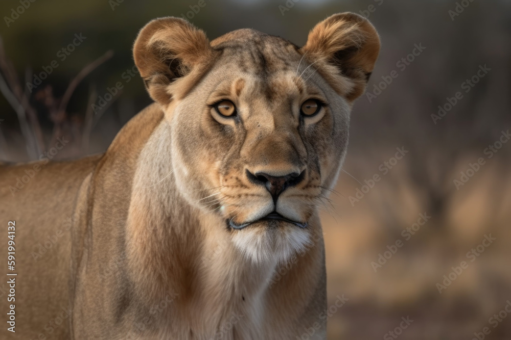lioness standing still looking at the camera. lioness standing still looking at the camera.