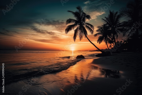 sunset on the beach created with Generative AI technology
