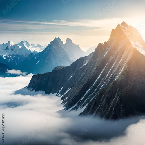 Berglandschaft mit Wolken, Generative KI