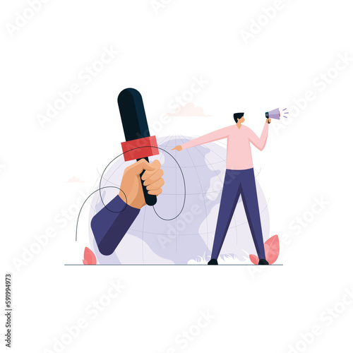 World Press Freedom day, Hand holding microphones for freedom of Journalism Illustration concept