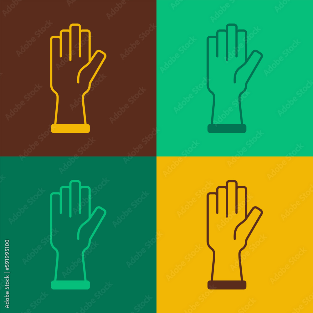 Fototapeta premium Pop art Protective gloves icon isolated on color background. Vector