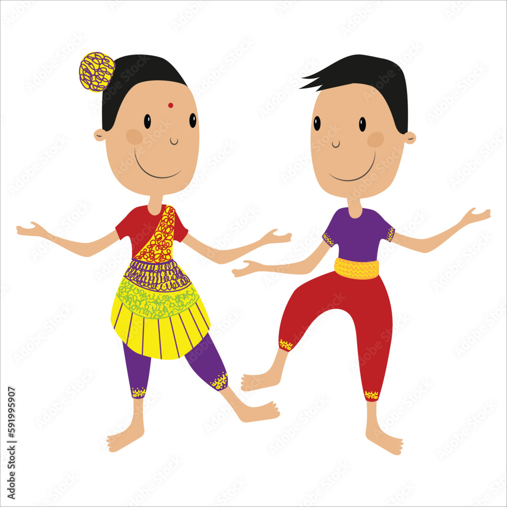 Indian Bollywood kids couple dancing vector Indian dancers vector illustration Indian Bollywood kids couple dancing vector Indian dancers vector illustration