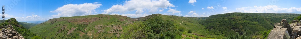 Fototapeta premium Beautiful panoramic view of the Golan Heights, spring in Israel.