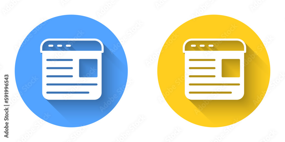 White Advertising icon isolated with long shadow background. Concept of marketing and promotion process. Responsive ads. Social media advertising. Circle button. Vector White Advertising icon isolated with long shadow background. Concept of marketing and promotion process. Responsive ads. Social media advertising. Circle button. Vector