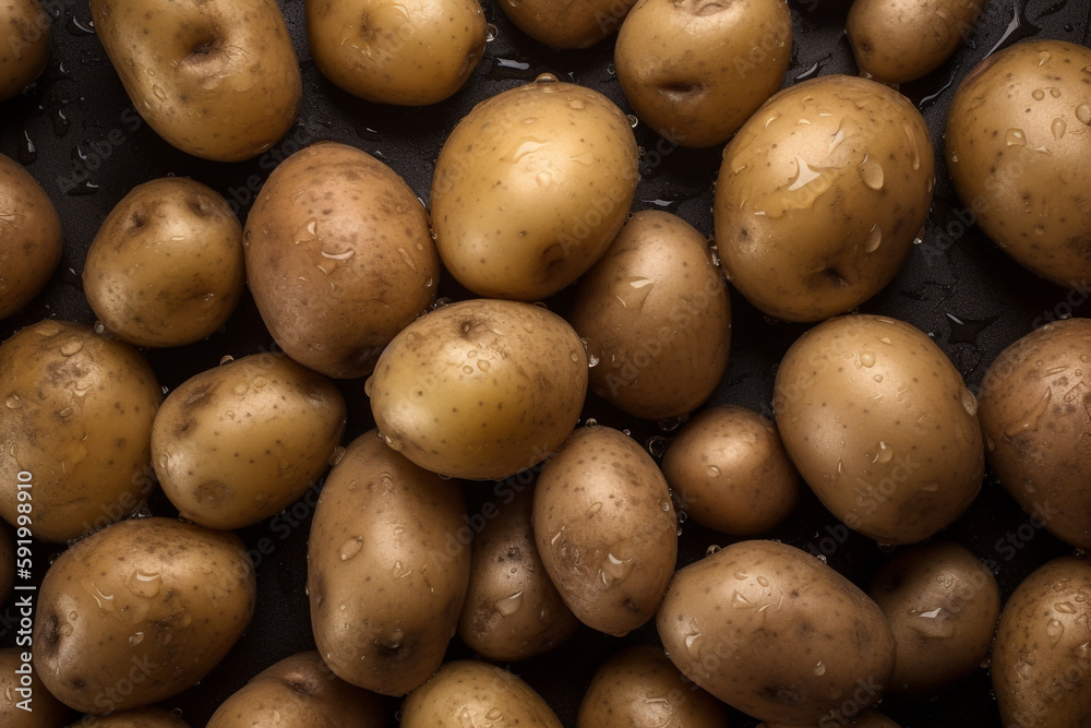 A pile of potatoes with the word potato on the top A pile of potatoes with the word potato on the top