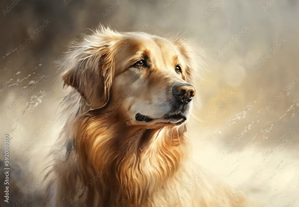 Portrait of a  beautiful dog. Watercolor dog illustration, dog design. Generative AI