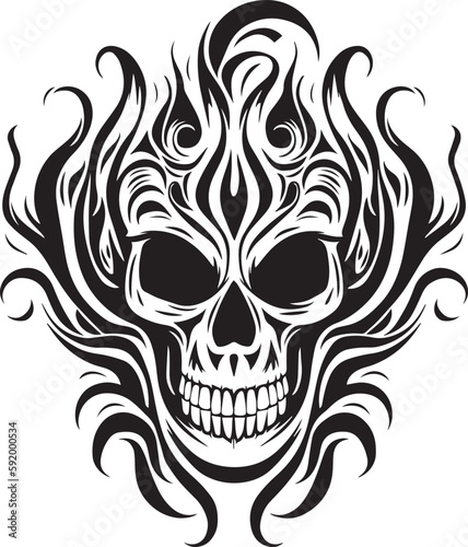 Skull with flames  burning skull  fire skull  black vector on a white background  SVG