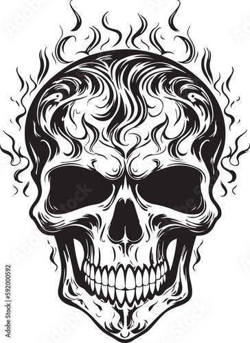 Skull with flames, burning skull, fire skull, black vector on a white background, SVG