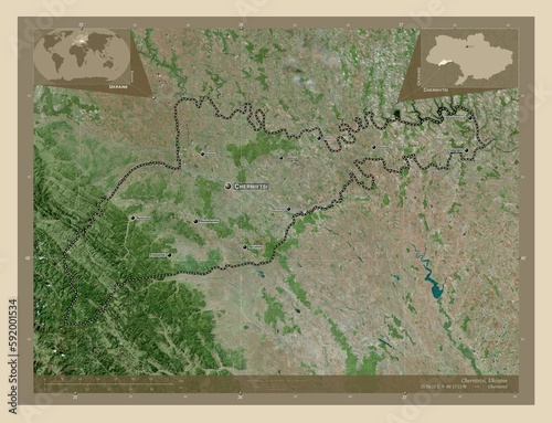 Chernivtsi  Ukraine. High-res satellite. Labelled points of cities