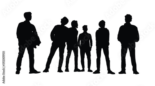 Silhouettes of people, friends goal, friend poses, group of friends stand up together silhouette design. 