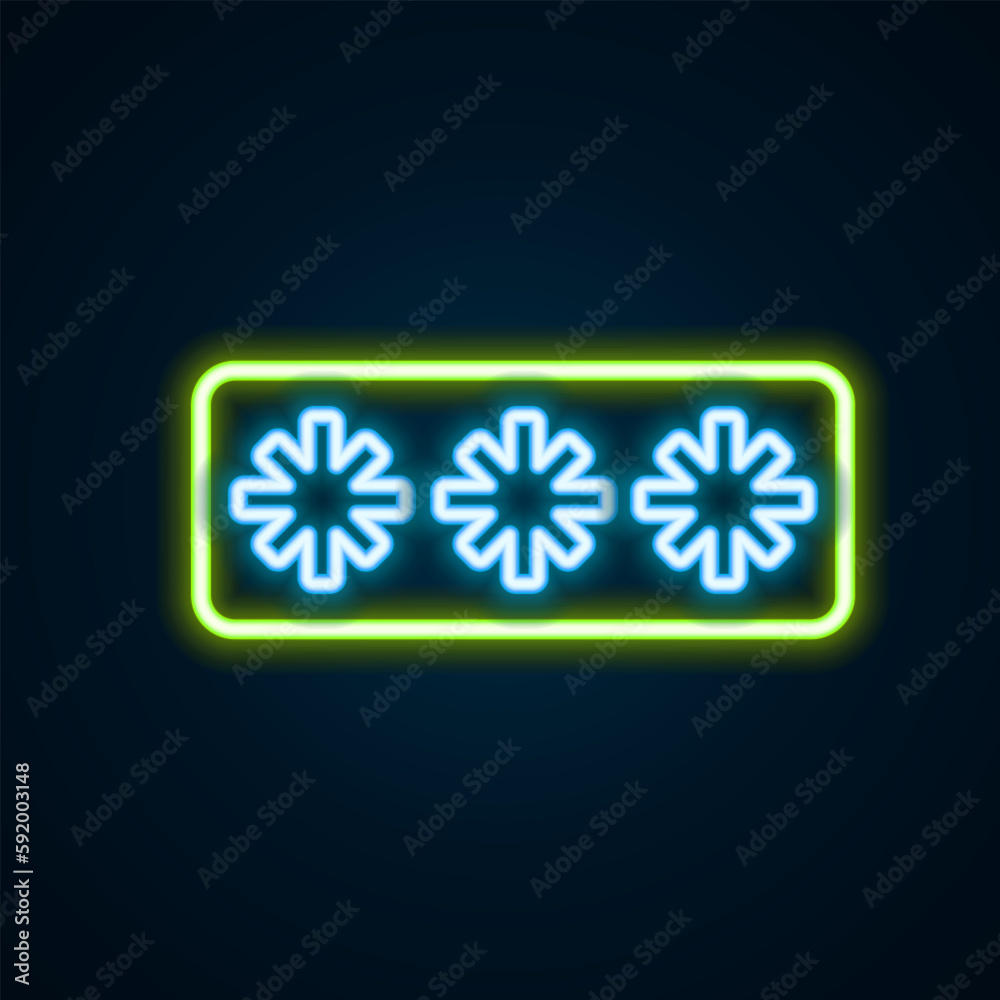 Glowing neon line Password protection and safety access icon isolated on black background. Security, safety, protection, privacy concept. Colorful outline concept. Vector Glowing neon line Password protection and safety access icon isolated on black background. Security, safety, protection, privacy concept. Colorful outline concept. Vector