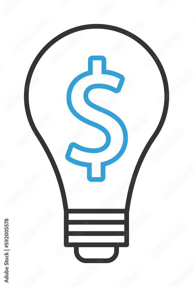 finance, light bulb 2 colored line icon illustration on transparent background finance, light bulb 2 colored line icon illustration on transparent background