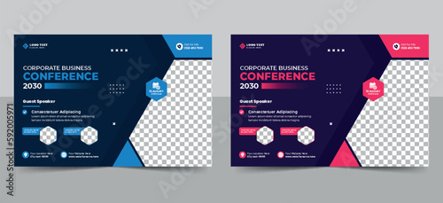 Corporate business conference flyer template or online webinar event conference social media banner layout.