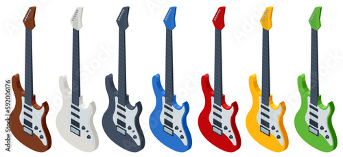 Isometric Realistic Electric Guitar. Acoustic and Electric Guitar Musical Instruments