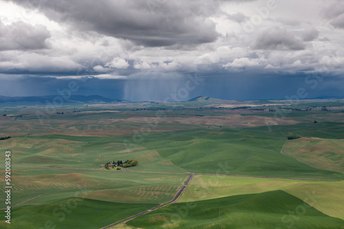 Localized rain storm or Squall as seen from the top of Steptoe Butte State Park in the Palouse County of Southeastern Washington, USA; Colfax, Washington, United States of America photo