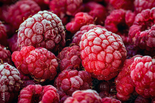 Close up of frosted raspberries; Calgary, Alberta, Canada