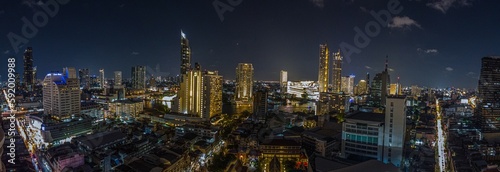 View over the skyline of Bangkok from aerial position at night