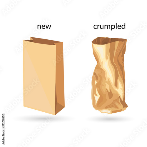 Paper bags. New and wrinkled. Package. Vector illustration.