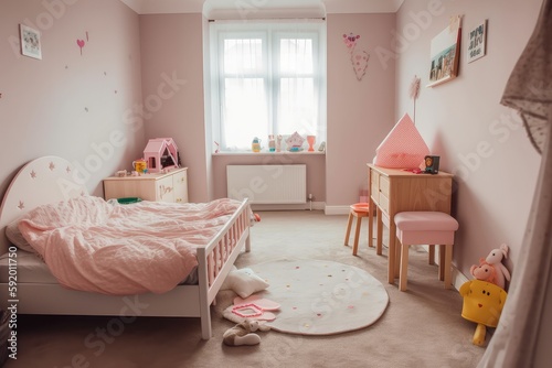 Photo of Girl's Bedroom. Photo generative AI