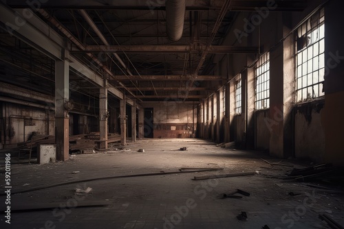 Abandoned Industrial Building  Foundry Factory s Remnant. Photo generative AI