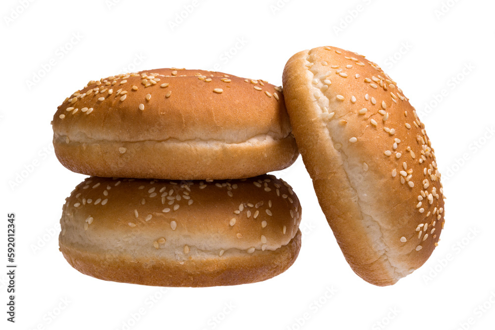 Three burger buns isolated on transparent background Three burger buns isolated on transparent background