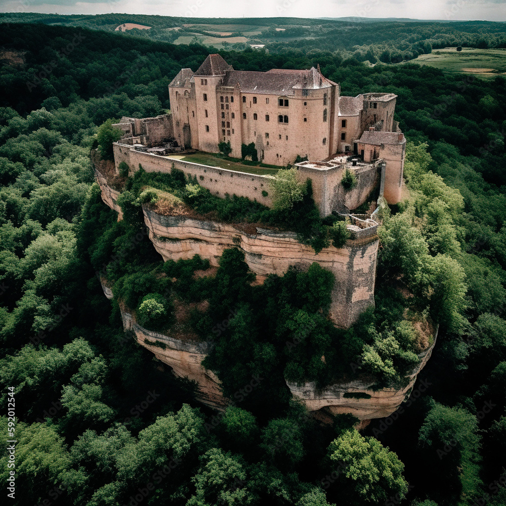 Obraz premium Perched French Castle in Beynac Style - generative ai