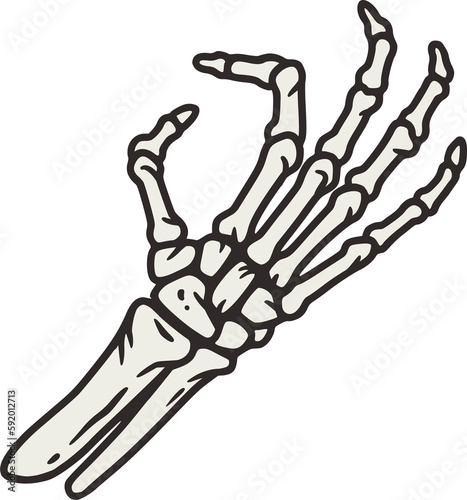 Skeleton hand for halloween design. Hand bones or graphic element for tattoo.