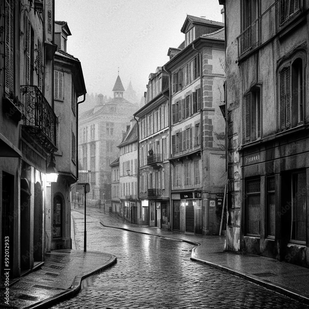 Vintage French Townscape - generative ai