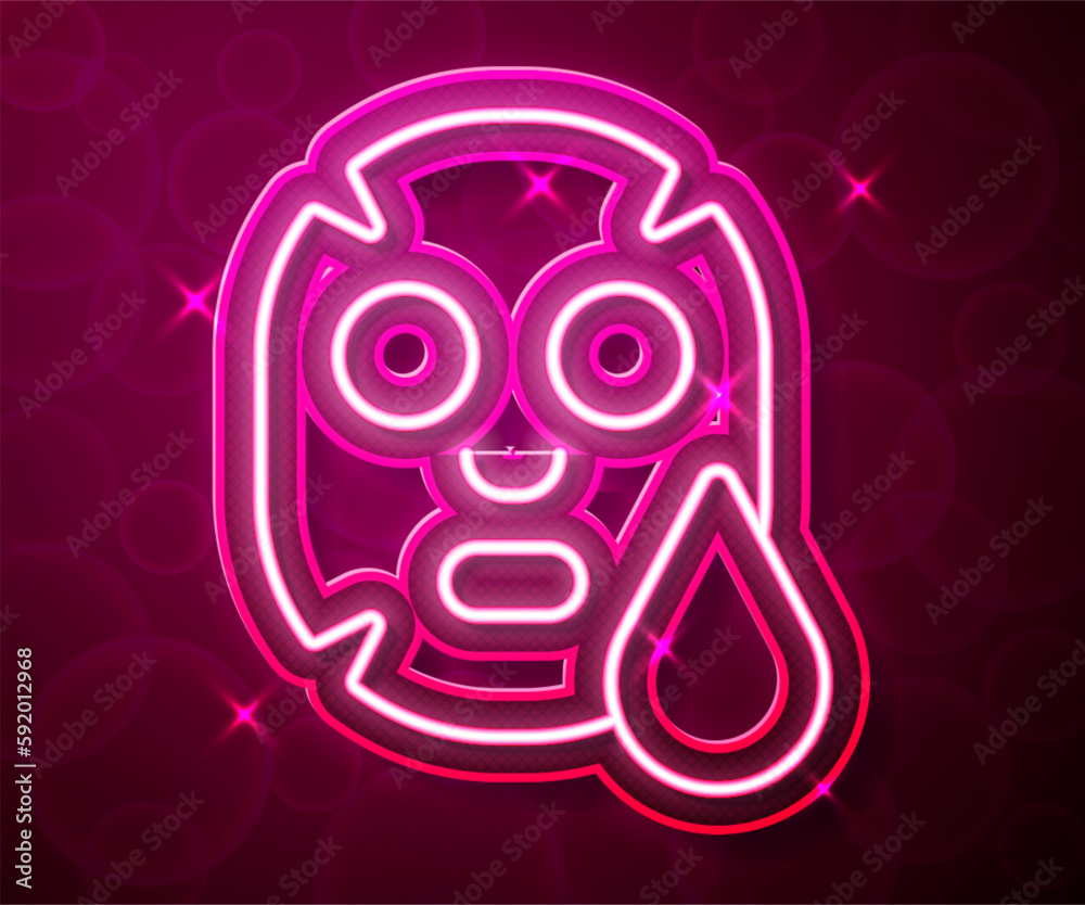 Obraz premium Glowing neon line Facial cosmetic mask icon isolated on red background. Cosmetology, medicine and health care. Vector