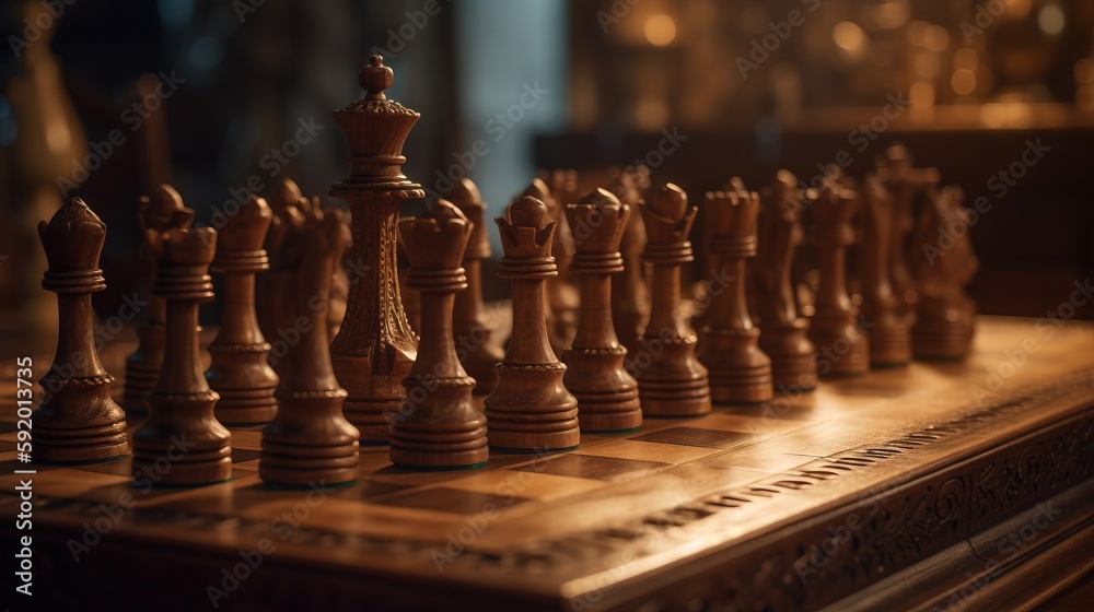 Chess Chain a chess board with a set of chess pieces on it and a chain on the chess ...