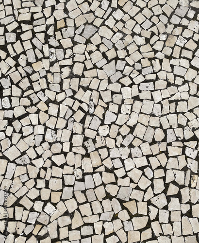 White paving stones on the roads of Portugal, top view