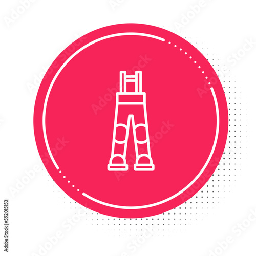 White line Fisherman rubber pants icon isolated on white background. Red circle button. Vector