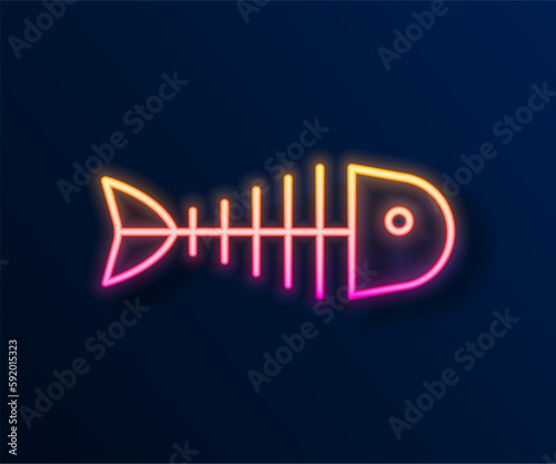 Glowing neon line Fish skeleton icon isolated on black background. Fish bone sign. Vector