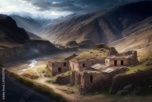 There was an old mountain village there. Translation from the Azerbaijani language of xinaliq Generative AI photo